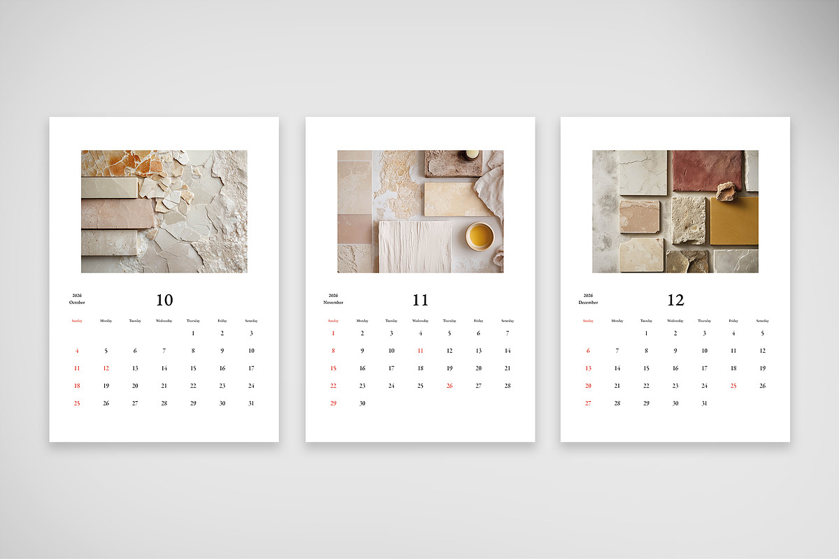 Minimalist Stone 2026 Calendar, a Print Template by McLittle Stock (Photo 2 of 6)