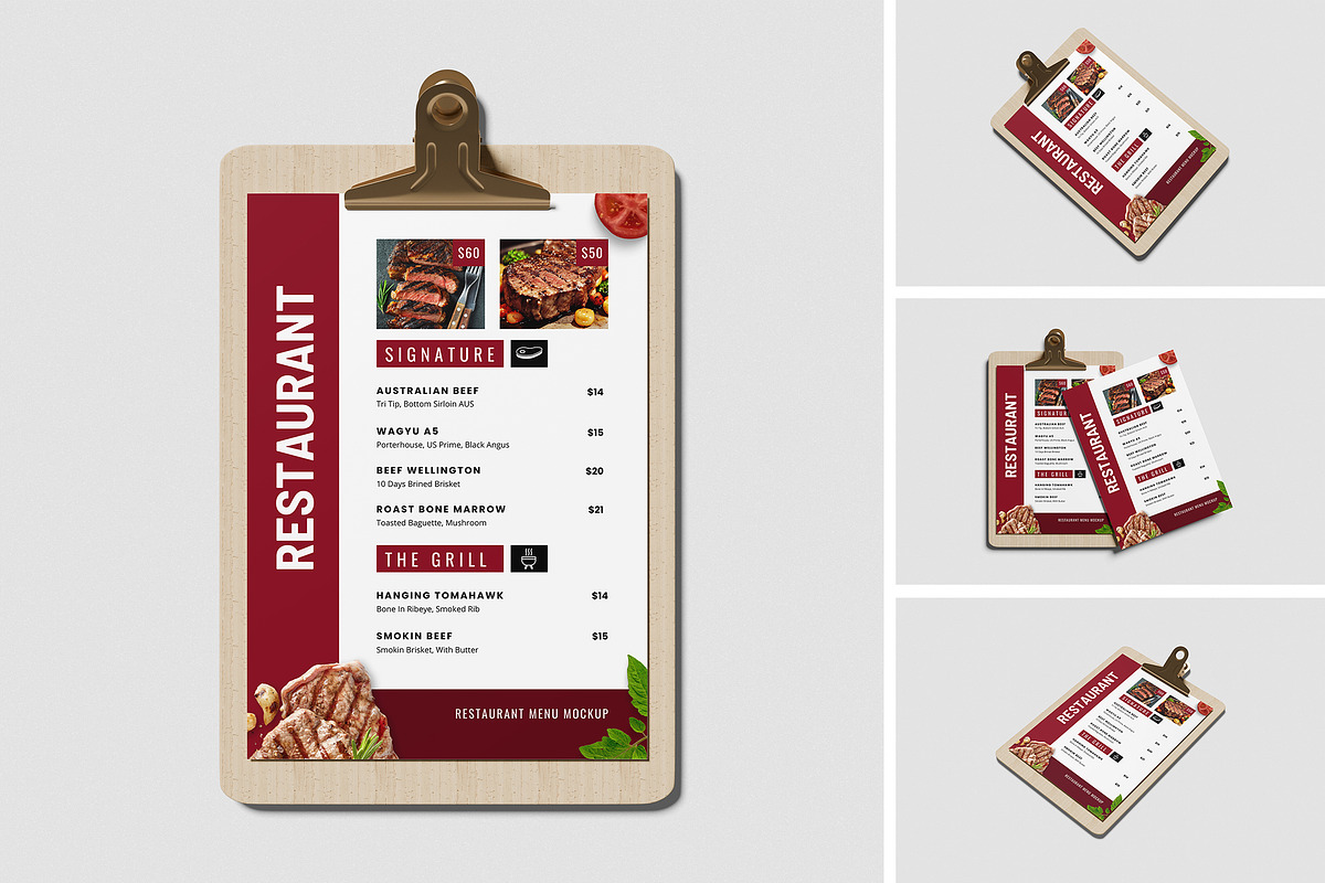 Restaurant Menu Mockup, an Advertising Mockup by swsi-studio (Photo 1 of 5)