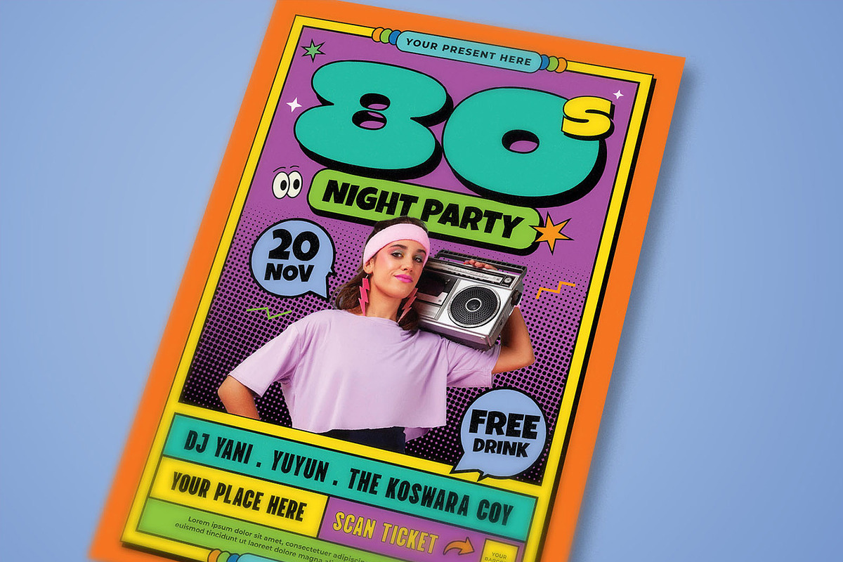 80s Party Flyer Template, a Flyer Template by megarez (Photo 2 of 3)