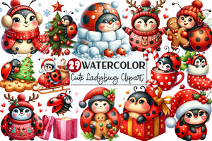 Christmas Cute Ladybug Clipart, an Illustration by Rose Art