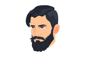 Bearded Brunet Icon. Colored Vector