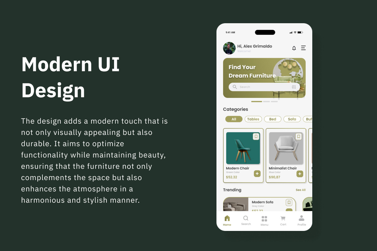 My Furni - Furniture Mobile App, an App Template by trabaskriya (Photo 2 of 5)