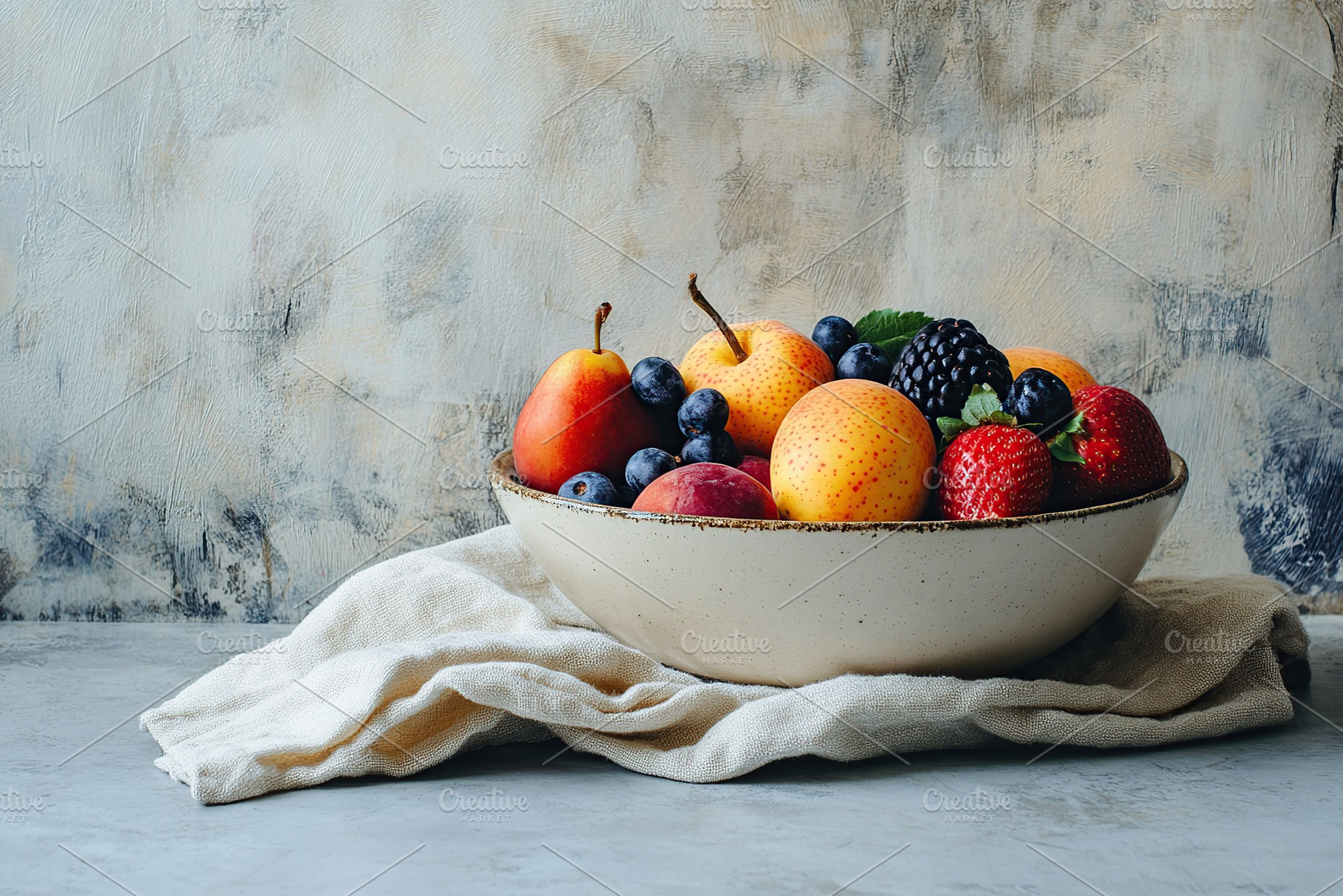 Ceramic bowl with fresh and ripe fruits, a Food & Drink Photo by AlyaAnd