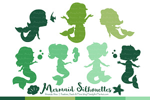Shades of Green Mermaid Clipart, an Illustration by Amanda Ilkov