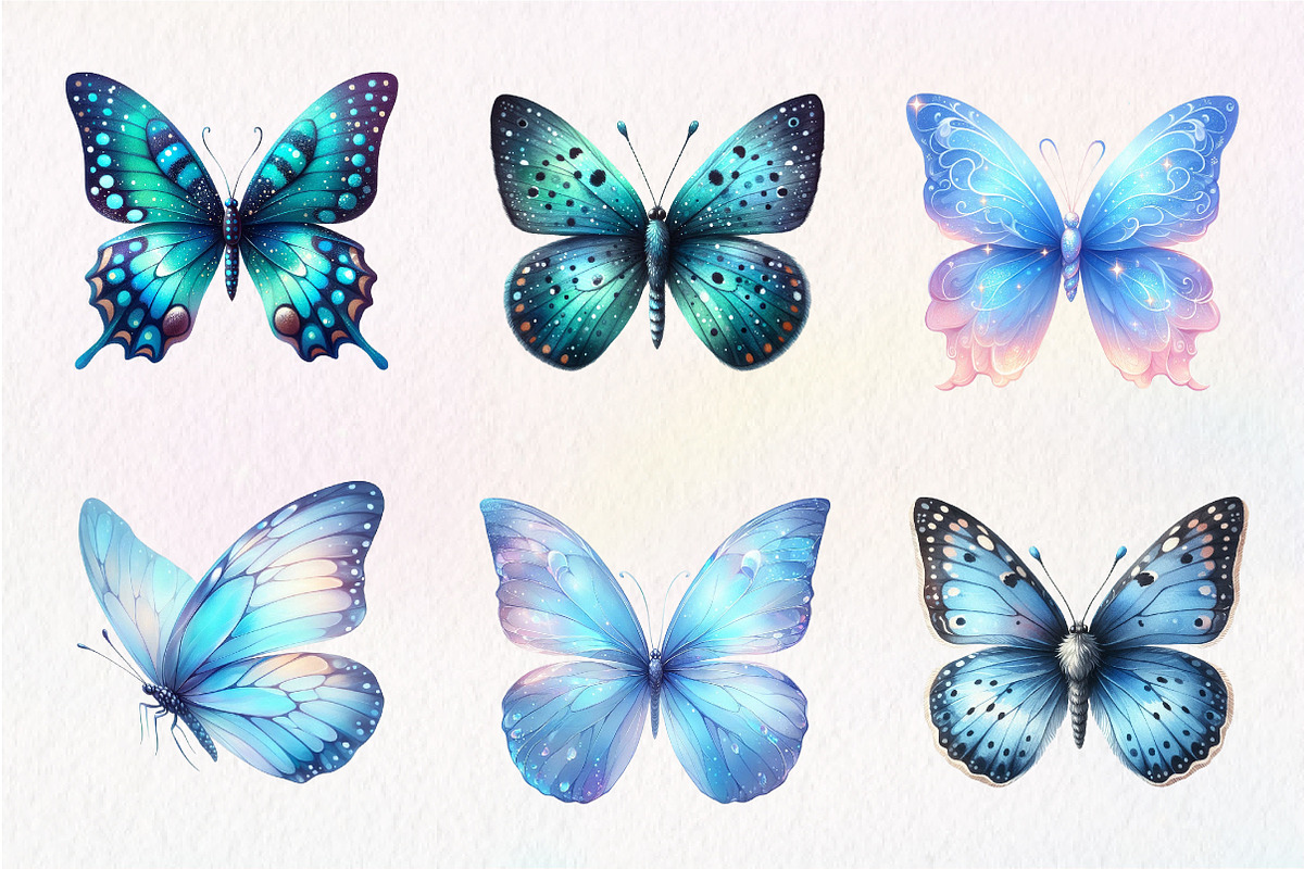 Blue Butterflies watercolor clipart, an Illustration by CreationArt (Photo 4 of 9)