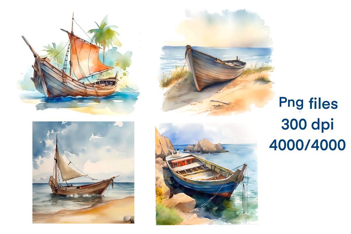 Nautical.Lighthouses and boats, an Object Illustration by AkvarelRiver (Photo 2 of 7)
