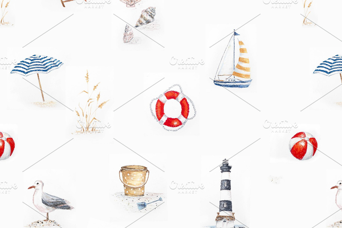 Seashore Pattern & Illustrations, a Pattern Graphic by MouseGrey (Photo 8 of 8)