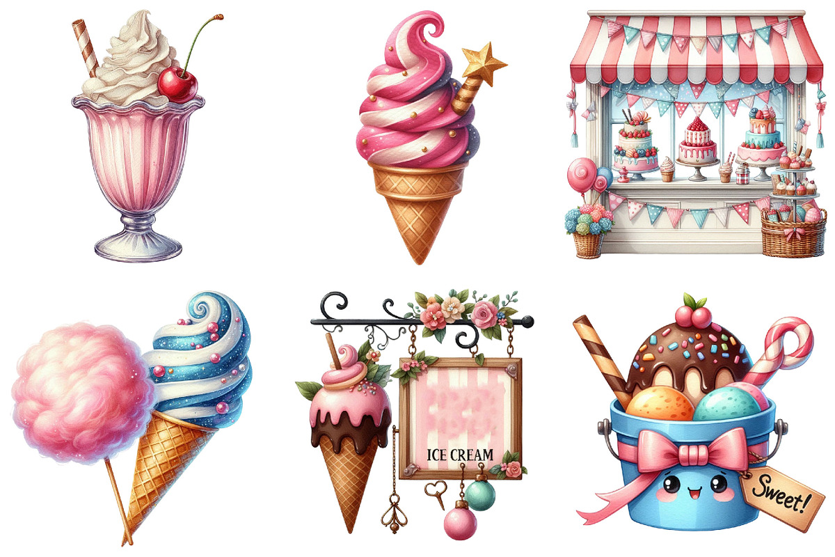 Coquette Ice Cream Shop Clipart, an Illustration by Pixels.Craft (Photo 2 of 9)