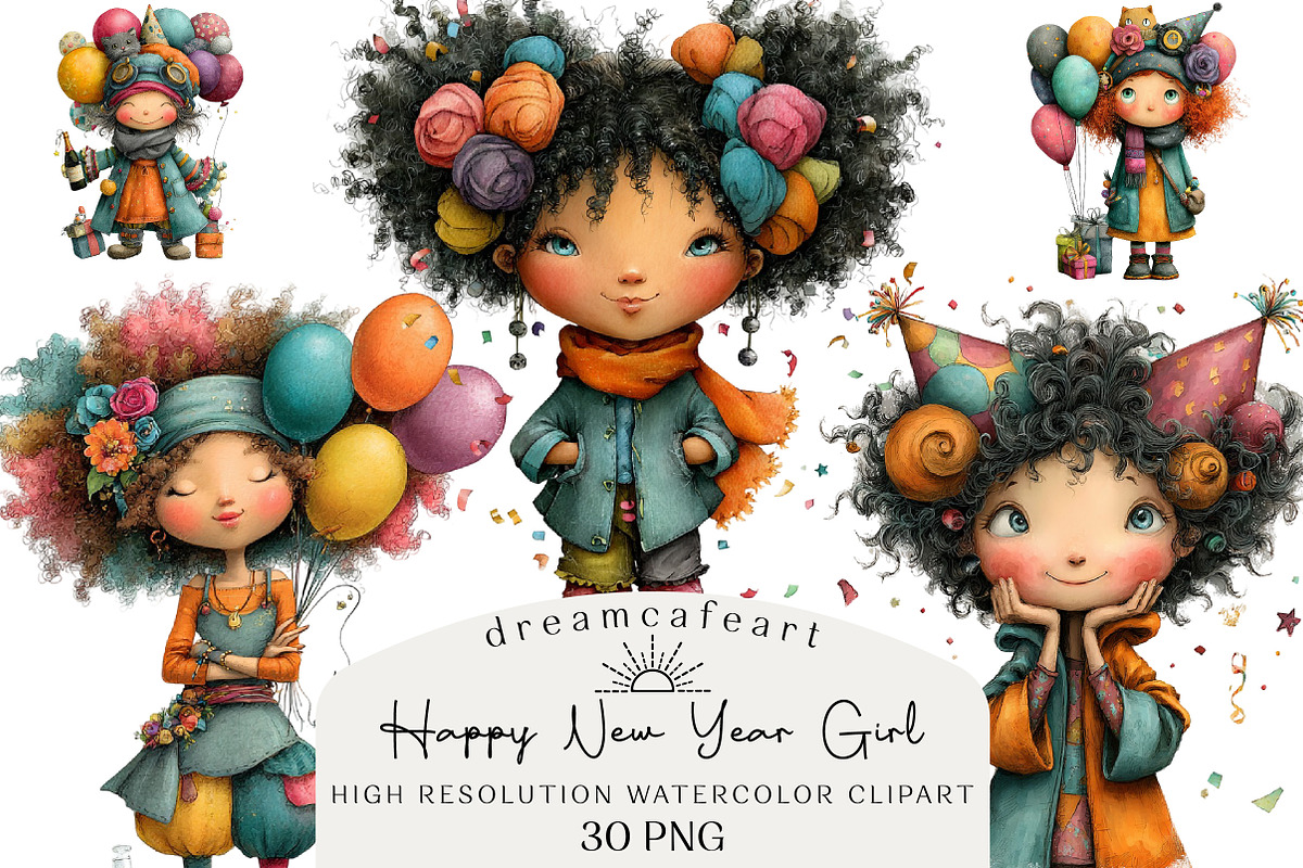 Happy New Year Girl Clipart, an Illustration by DreamCafeArt (Photo 1 of 6)