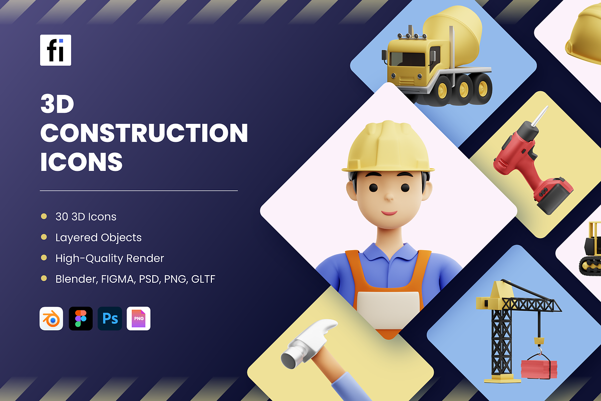 3D Construction Icons, an Architecture 3D Model by Flat Icons (Photo 1 of 7)