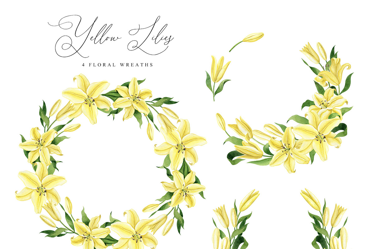 Yellow Lilies Watercolor Set, a Texture Illustration by Natalia Fedorova (Photo 5 of 10)