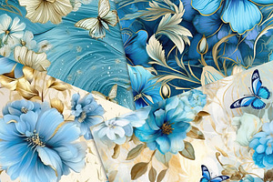 Azure Bloom Seamless Patterns