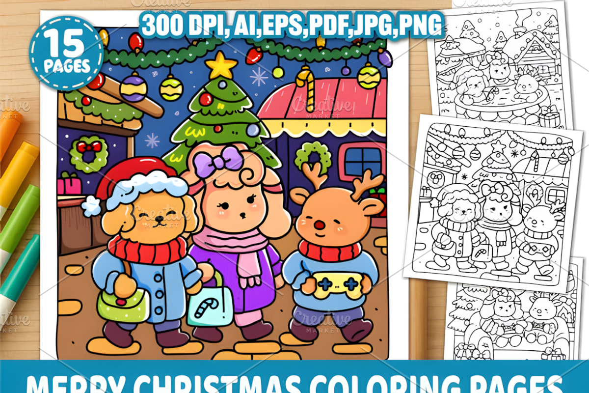 Merry Christmas Coloring Pages, a Decorative Illustration by Coco Bloom (Photo 1 of 4)