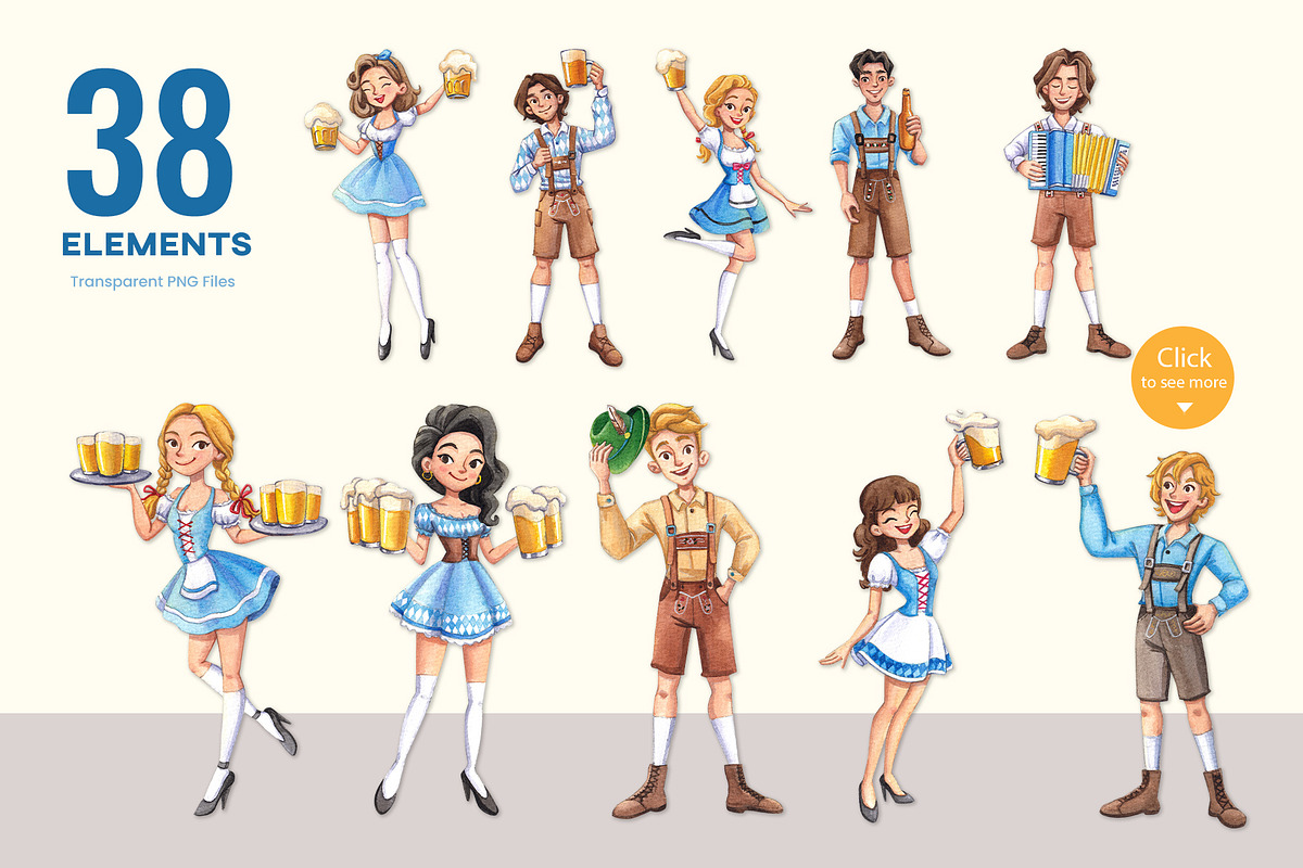 Bavarian Beer Festival Watercolor, a Food Illustration by CreativeValuation (Photo 2 of 12)