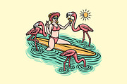 woman and flamingo on the beach, an Animal Illustration by gunaonedesign (Thumbnail 1 of 4)