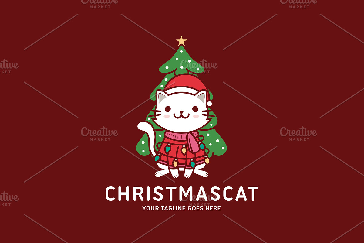 Cute Christmas Kawaii Cat Logo, a Branding & Logo Template by vectorwithin (Photo 1 of 3)