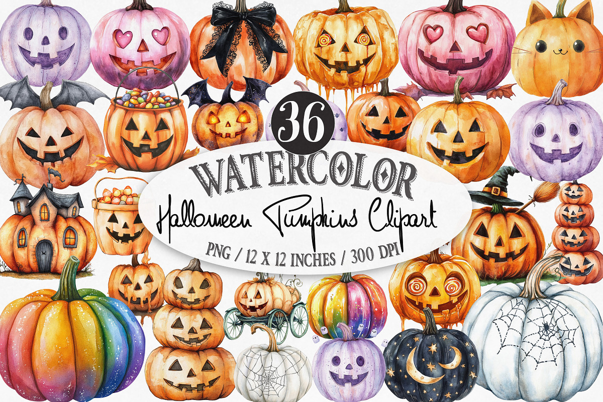 Halloween Pumpkins Clipart, an Illustration by Designking (Photo 1 of 4)