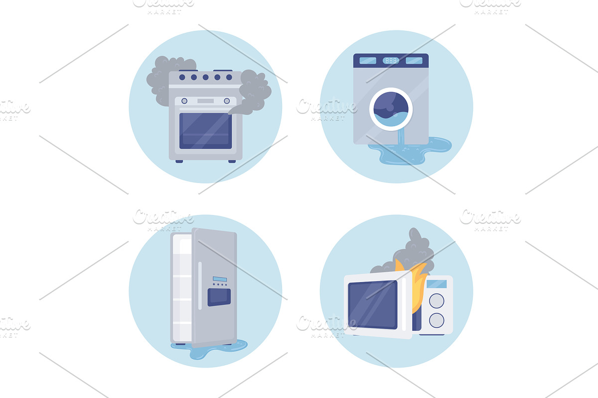 icons set broken appliances, an Object Illustration by studiogstock