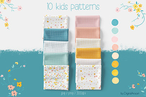 Kids Floral Seamless Pattern Checks