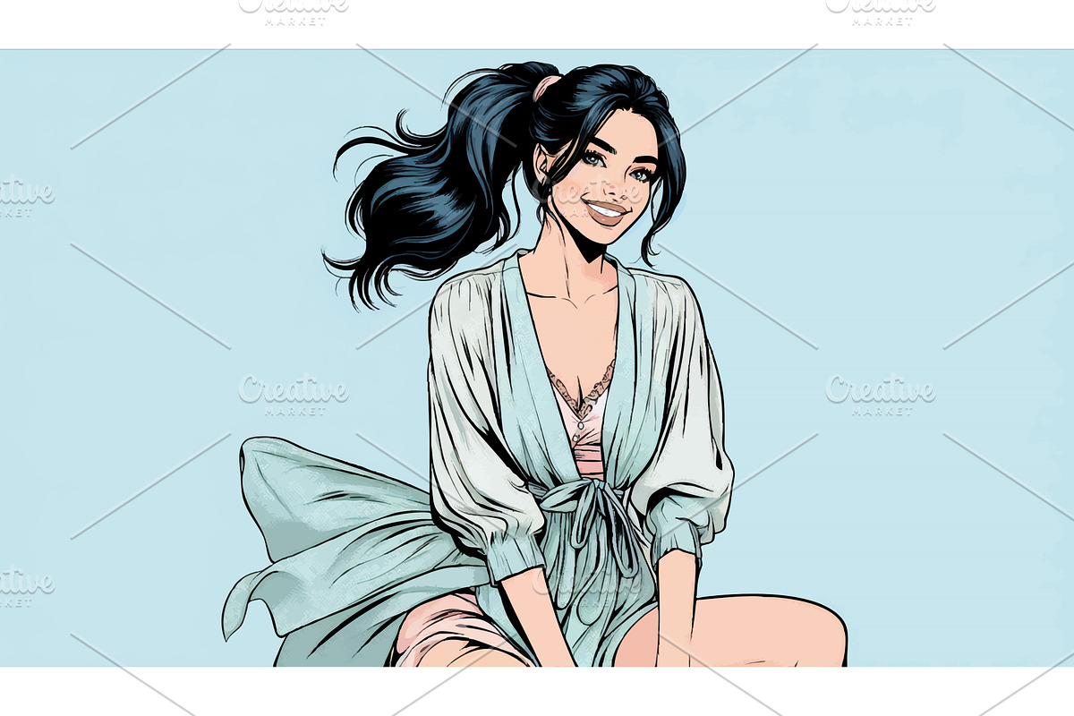 Smiling Woman in Soft Pastel Robe, a Person Illustration by AlexArt