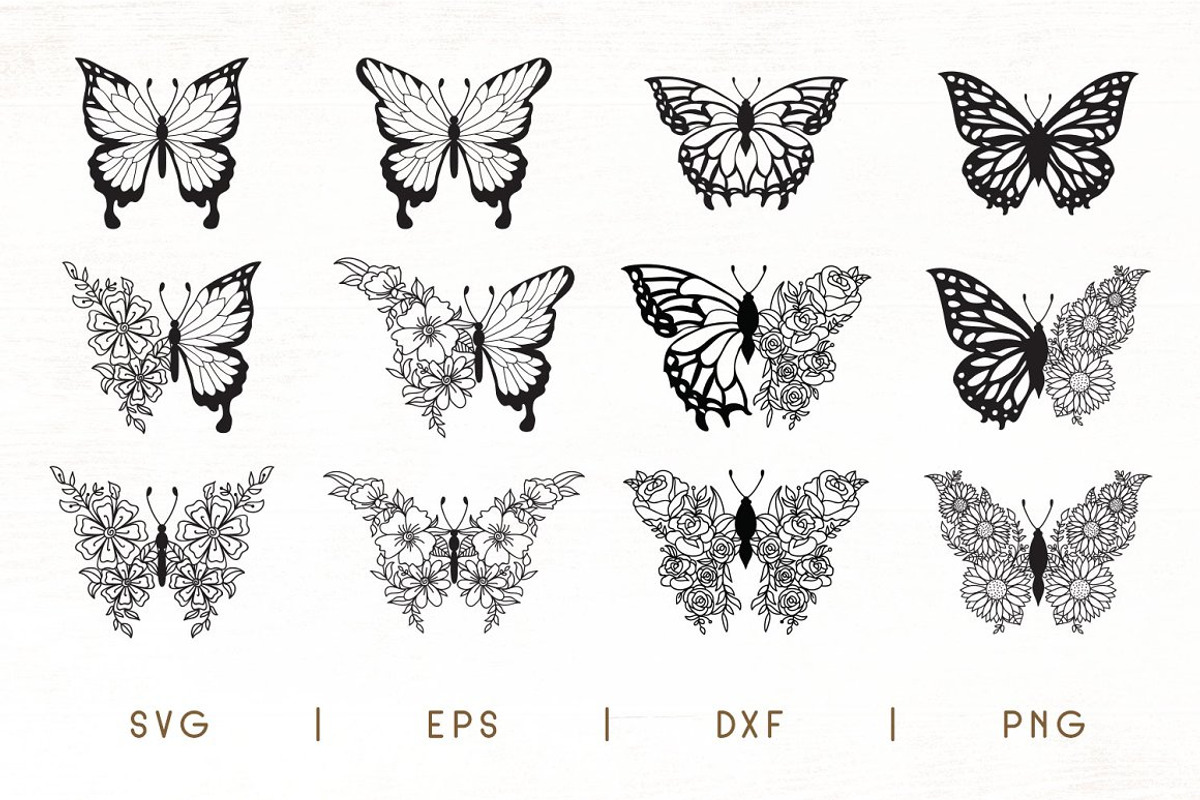 Flower - Floral Butterfly SVG Pack, a Decorative Illustration by Dasagani (Photo 1 of 5)