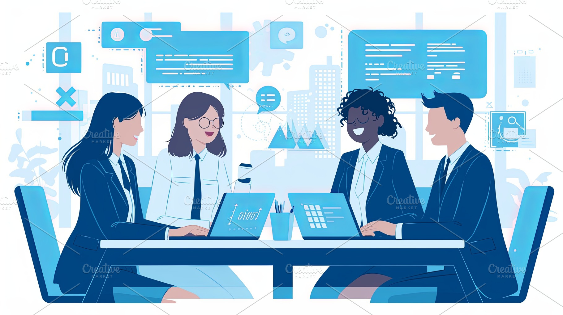 Group of diverse business professionals collaborating in a modern office enviro, a Photo by AS photostudio