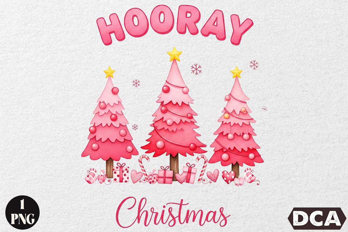 Hooray Christmas Pink Christmas Tree, an Illustration by DreamCafeArt (Photo 1 of 6)