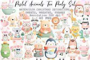 Pastel Animals Tea Party Clipart Set, an Illustration by Sublimation Artist