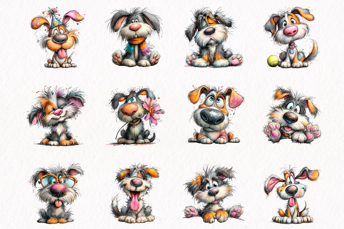 Funny Whimsical Dogs Clipart Set, an Animal Illustration by fashionaddict (Photo 2 of 7)
