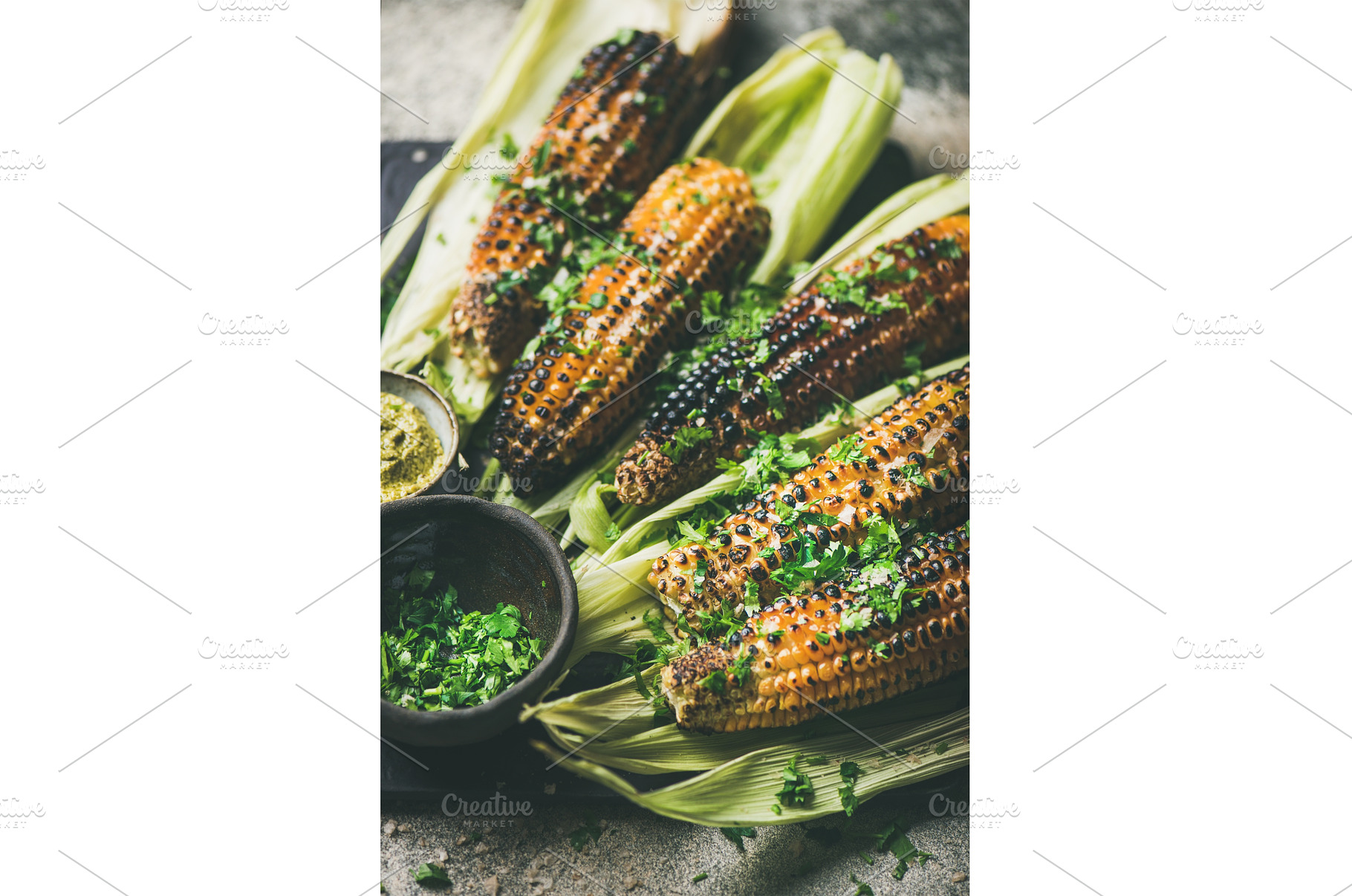 Grilled sweet corn with spices and, a Food & Drink Photo by Foxys