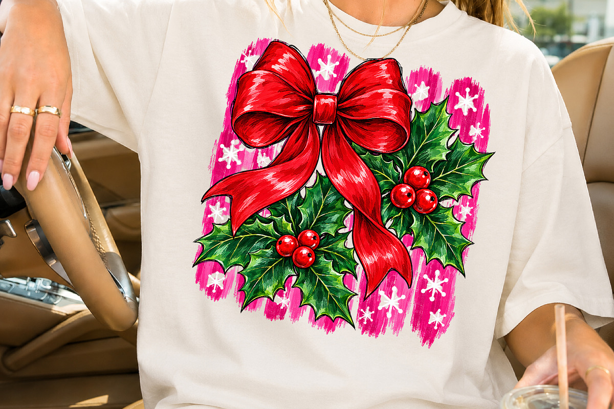 Coquette Red Christmas Bow Holly PNG, a Seasonal Illustration by Rose Art (Photo 2 of 4)