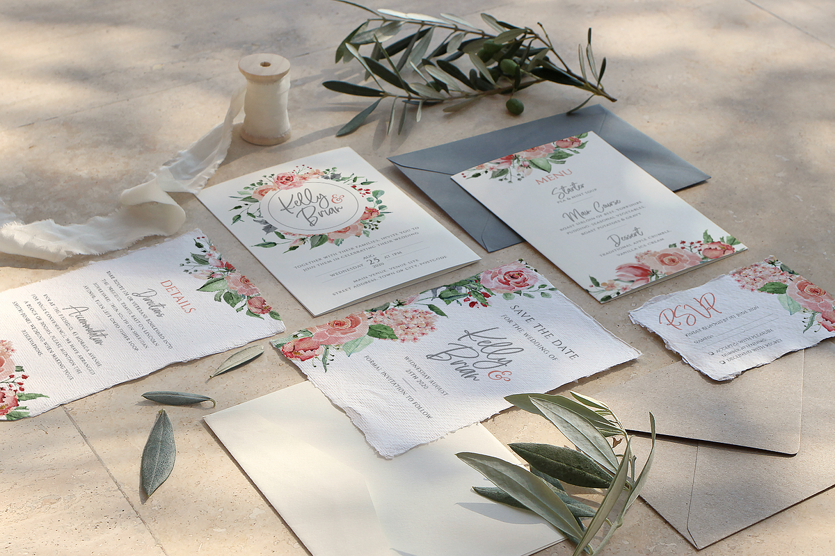 Pink watercolour floral wedding set, an Invitation Template by R Whitehurst Design (Photo 3 of 4)