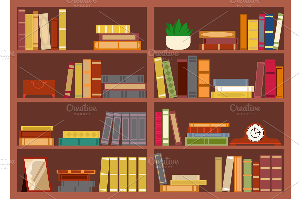 Bookcase with books. Brown wooden, an Education Illustration by Vectorbuum