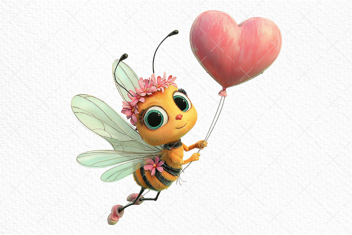 Whimsical Valentine Bee Clipart, an Illustration by Craft Nest (Photo 9 of 10)