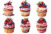 Watercolor cupcake clipart, an Illustration by Libby Wishes (Thumbnail 2 of 4)