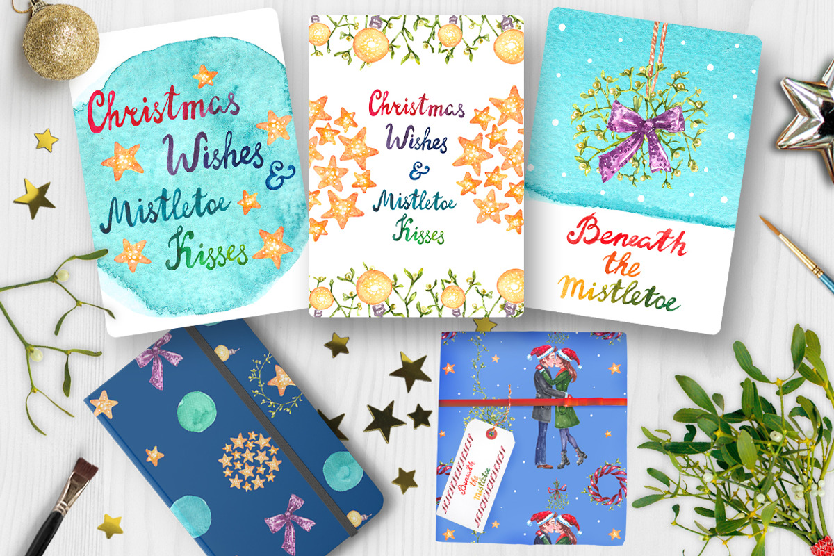 Christmas Mistletoe Watercolor Set, a Decorative Illustration by AnnieDove (Photo 3 of 9)