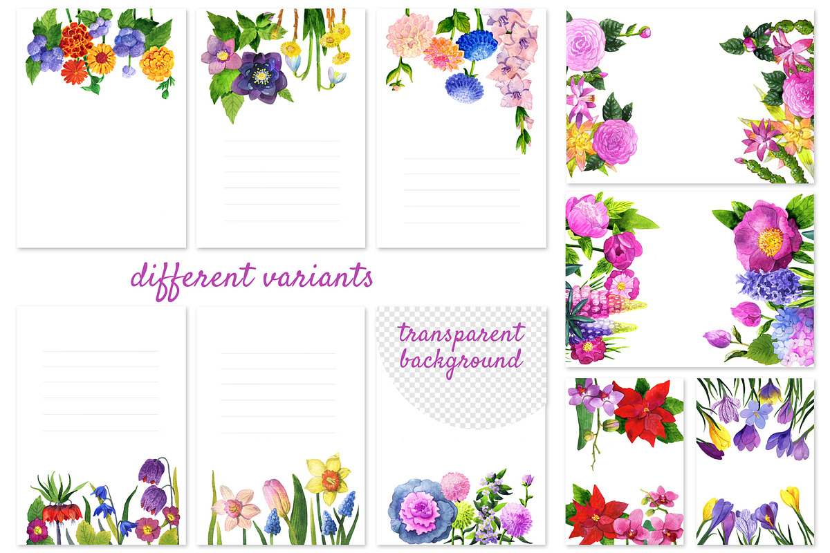 Card tamplates. Watercolor flowers., a Card Template by fiolika (Photo 3 of 4)