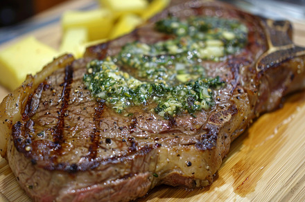 A piece of porterhouse steak with ga, a Photo by Iftikhar Alam