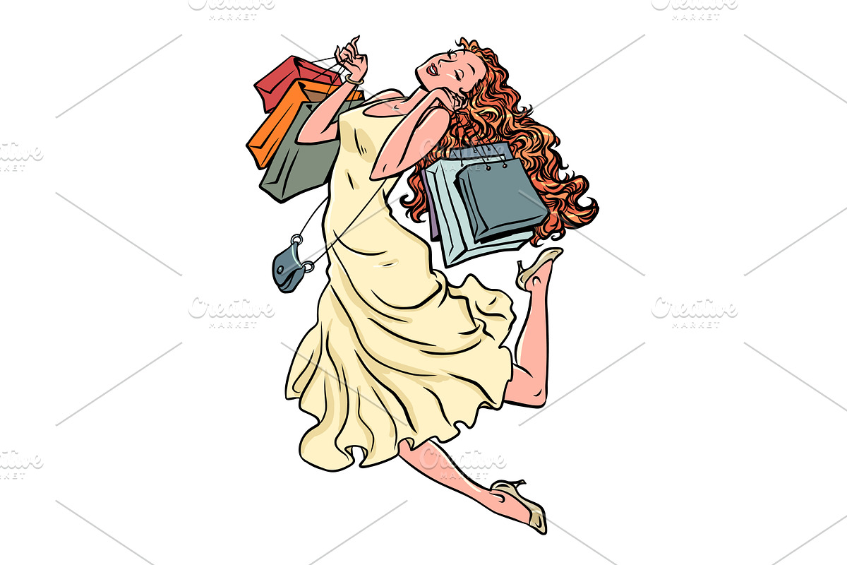 A woman enjoys shopping. Sales in, an Object Illustration by rogistok