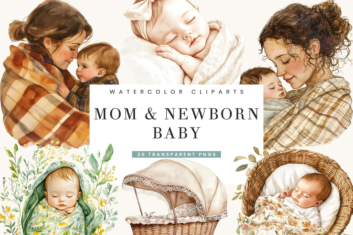 Mom and Newborn Baby Clipart, a Person Illustration by BusyDaydesign (Photo 1 of 9)