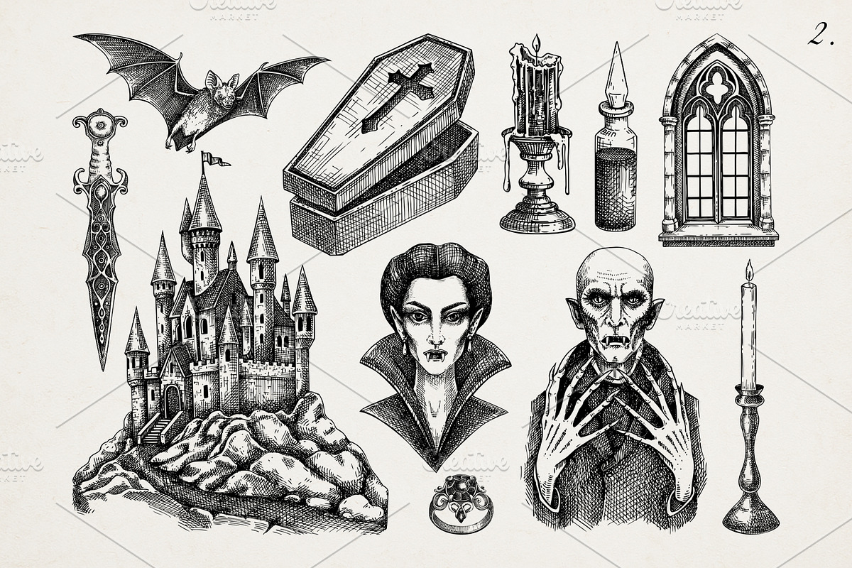 Gothic Halloween Hand Drawn Vectors, a Seasonal Illustration by Yevheniia (Photo 5 of 14)