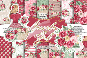 -50% Marsala Girl Digital Paper Pack