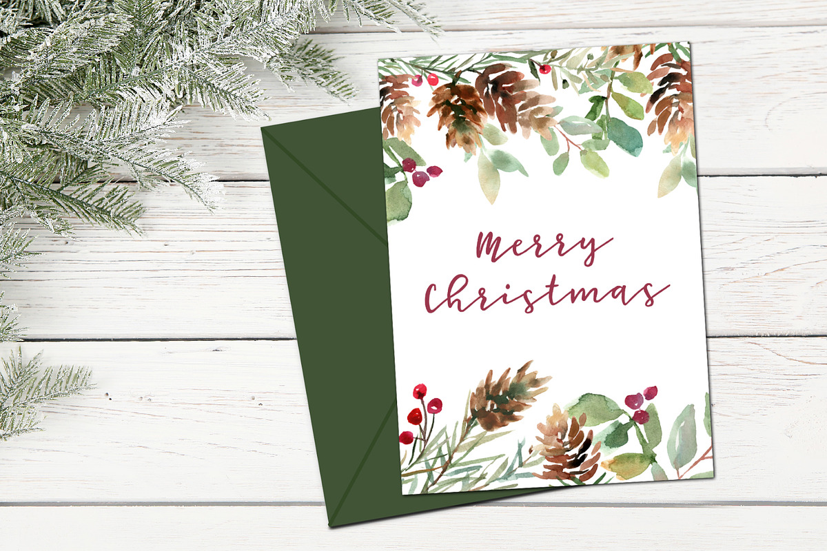 Christmas Watercolor Greenery, an Illustration by Graphic Blue Bird (Photo 4 of 5)