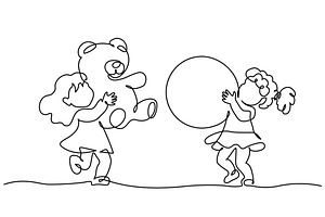 Two Little girls play with their, an Education Illustration by Valenty