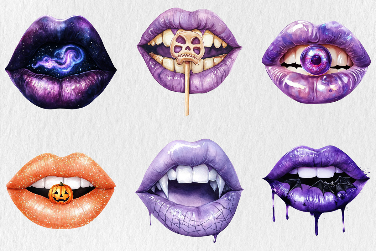 Watercolor Halloween Lips Clipart, an Illustration by Rose Art (Photo 4 of 5)