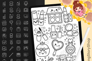 150 Procreate Kawaii Makeup Stamps