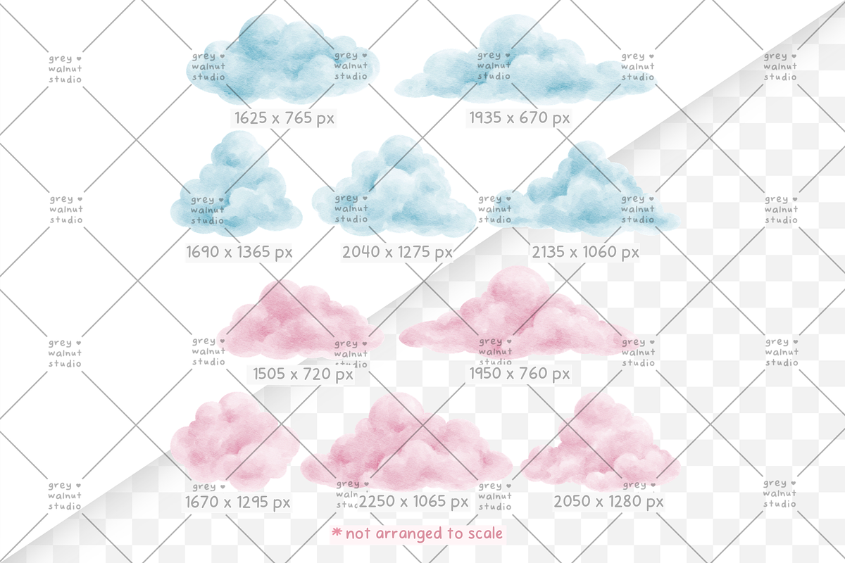 Pink and Blue Clouds Clipart, a Decorative Illustration by greywalnutstudio (Photo 2 of 3)