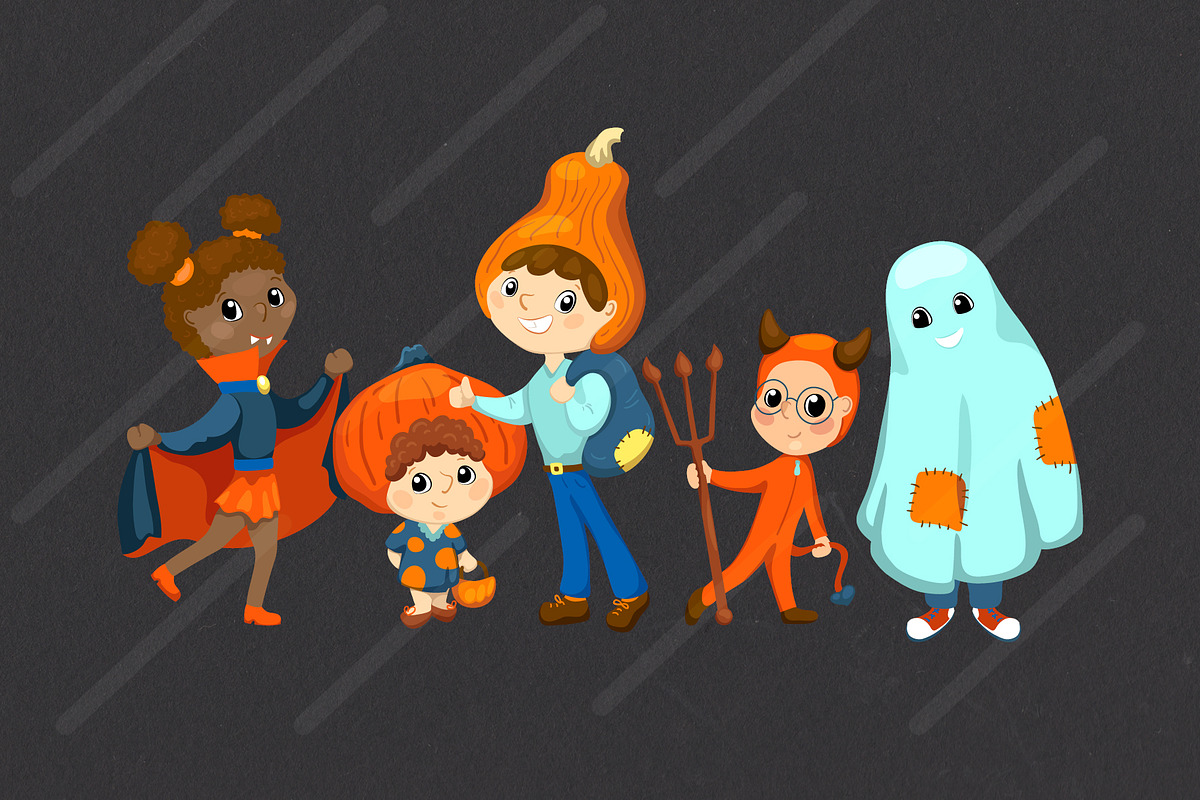 Cute Kids In Halloween Costume, a Person Illustration by RabbitAndPencil (Photo 3 of 5)