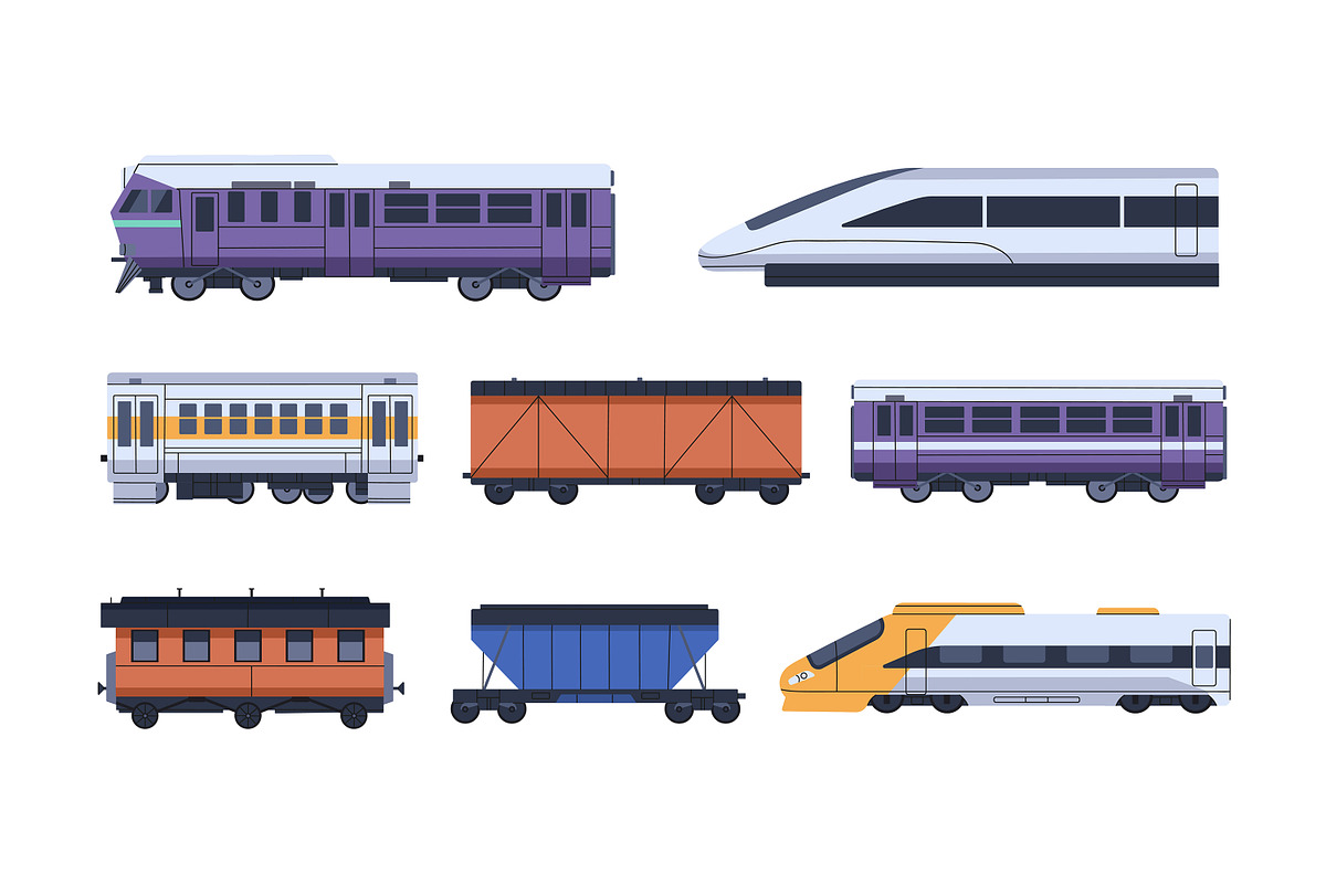 Trains with wagons, railway set, a Transportation Illustration by PaperTrident (Photo 2 of 3)