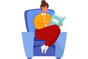 Woman reading book sitting in, a Person Illustration by vectorpointstudio